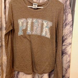 PINK Large gray and sequin long sleeve